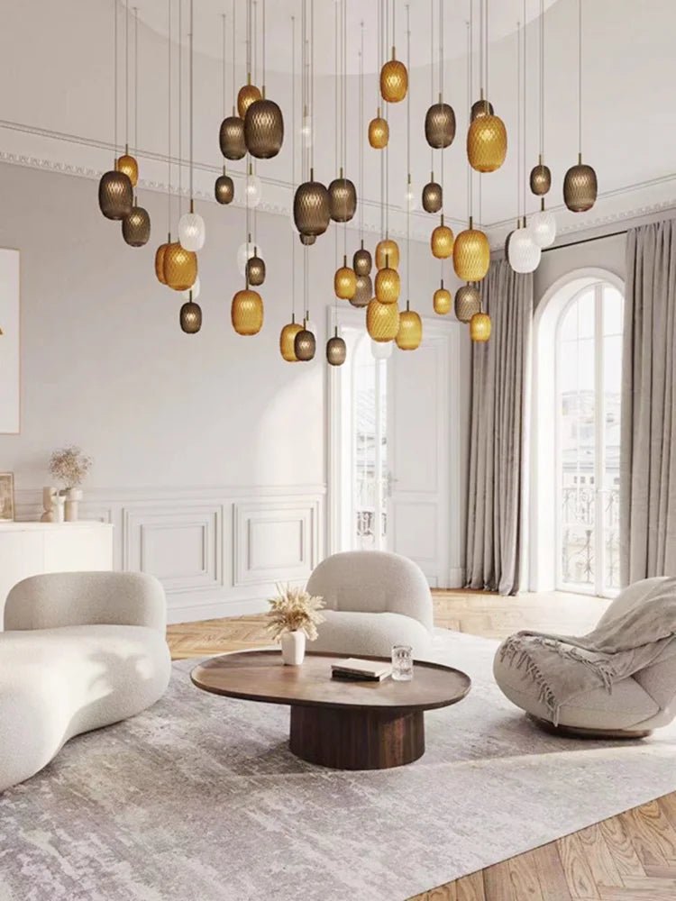 Lustre en verre à LED pour escalier et salon