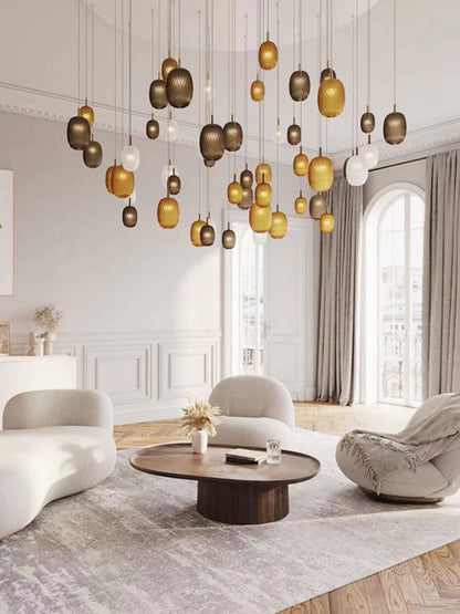 Lustre en verre à LED pour escalier et salon