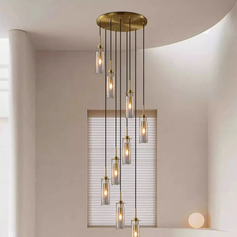 Lustre en verre craquelé et cuivre pour hall d'entrée