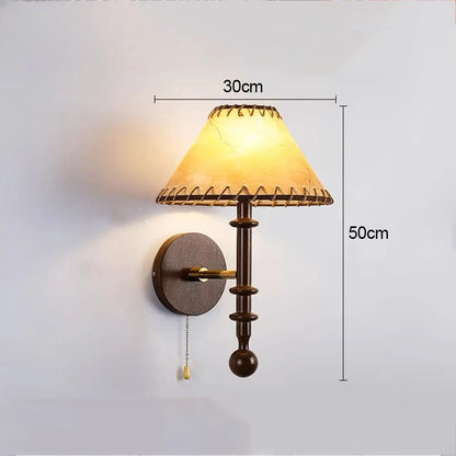 Nordic solid wood fabric wall lamp for bedroom