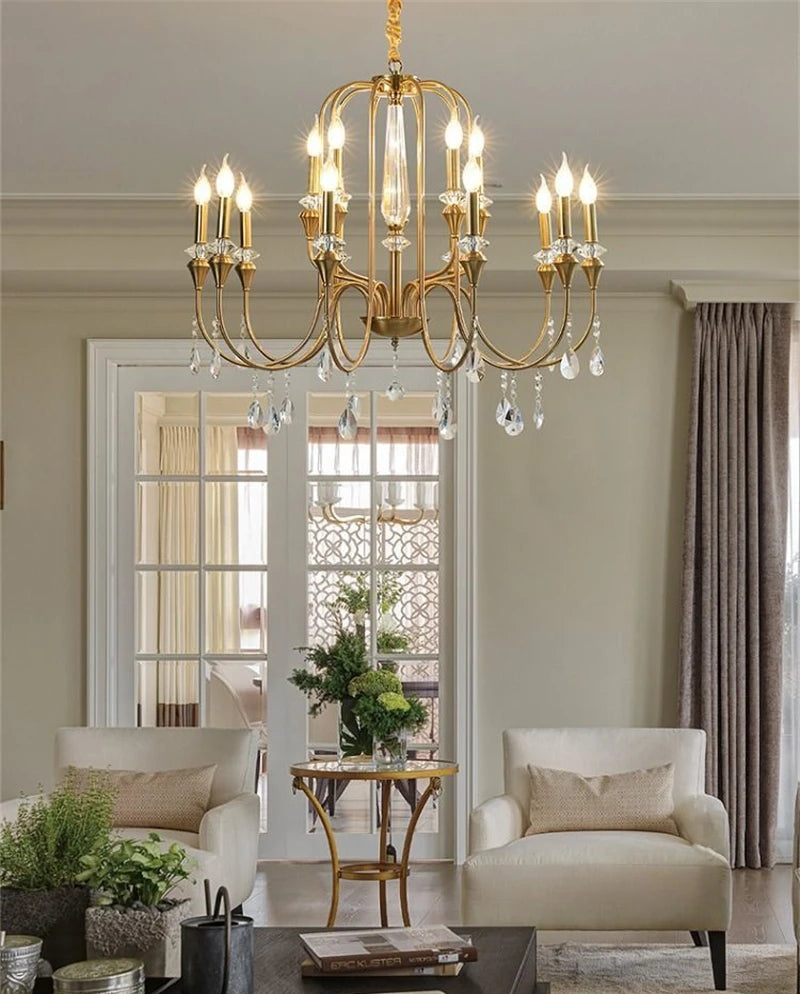 Lustre en fer forgé avec bougeoirs en cristal