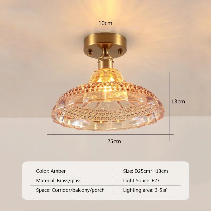 Vintage european clear glass flush ceiling light