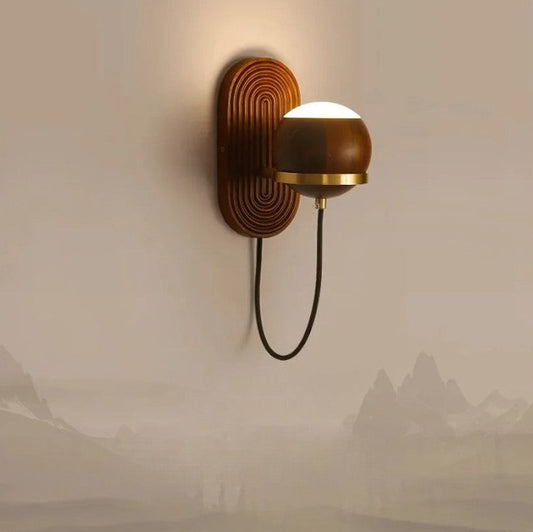 LUXELY walnut wood circular sphere wall sconce