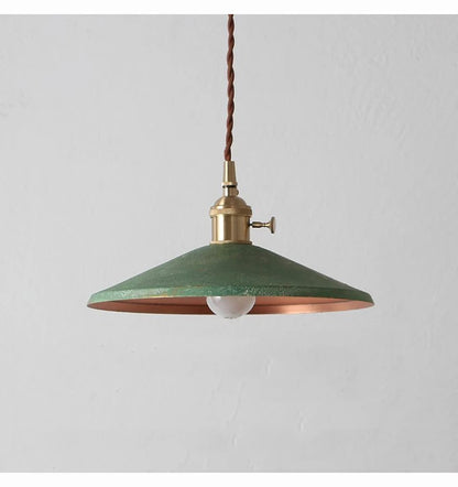 Green Vintage Metal Lamp with brass top, adds retro flair to kitchens, cafés, or creative interiors.