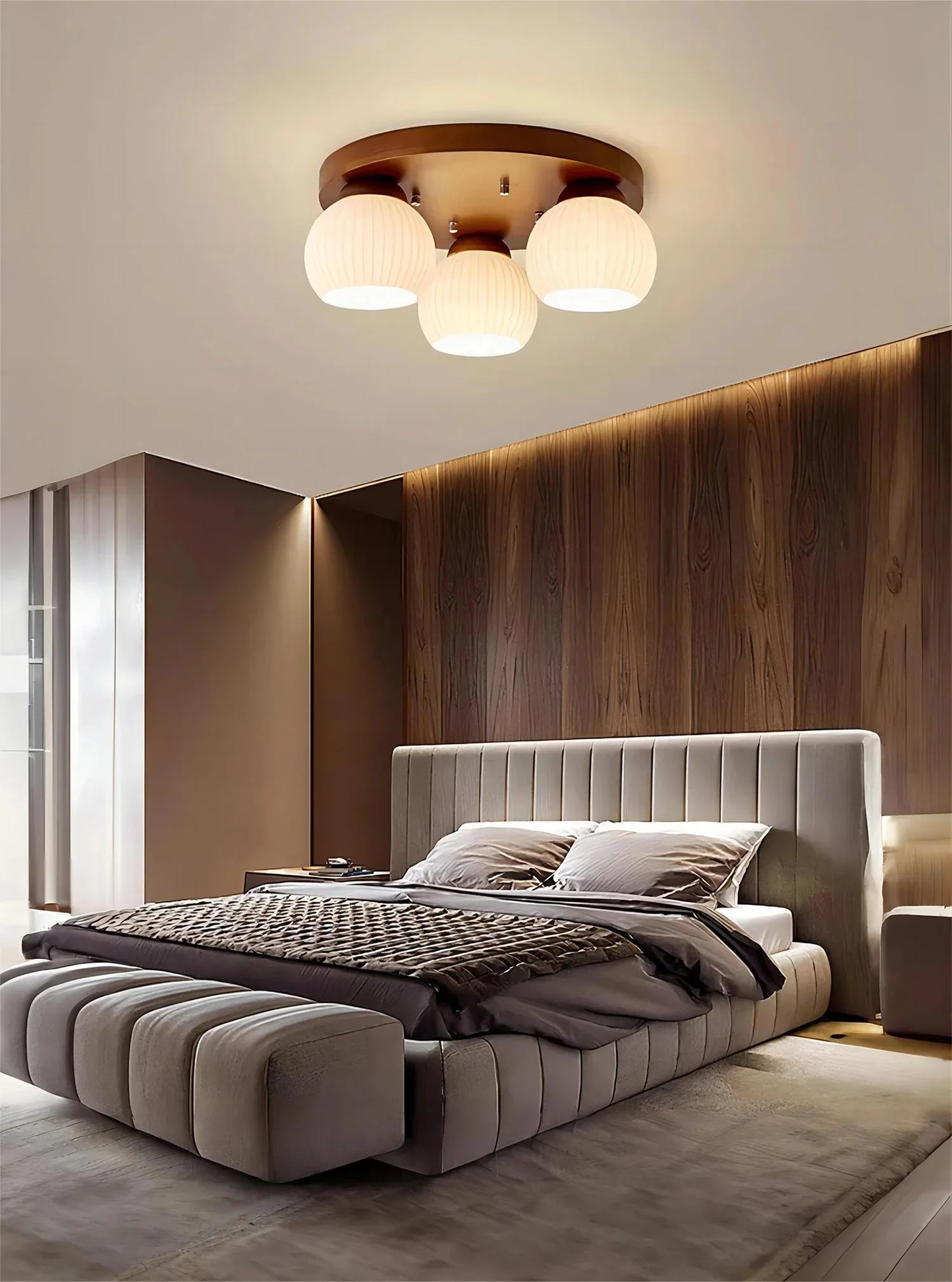 Walnut art glass ceiling light for bedroom and bar