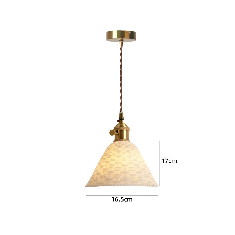 Vintage ceramic LED pendant lamp with brass fitting