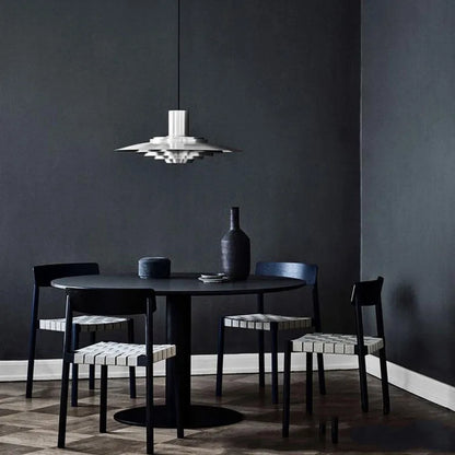 Minimalist dining room with Silver Cord Pendant Light - E27 Art Lamp, offering sleek metal aesthetics and ambient LED lighting.