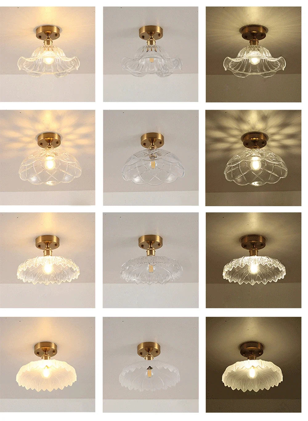 Vintage european clear glass flush ceiling light