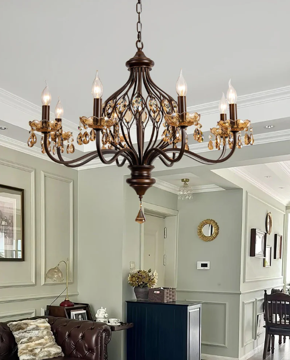 Walnut crystal chandelier in vintage french style