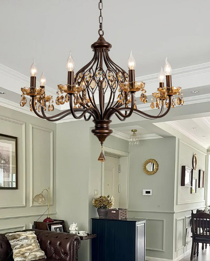 Walnut crystal chandelier in vintage french style