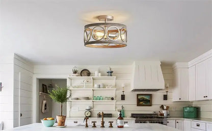 Farmhouse iron circle with wood inlay