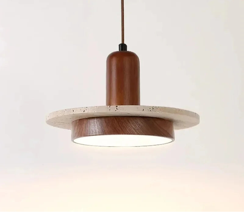 Pendentif en pierre naturelle wabi sabi avec accent en bois