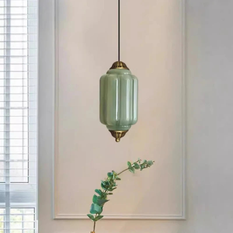 Vintage milk glass pendant with brass