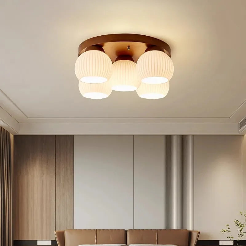 Walnut art glass ceiling light for bedroom and bar