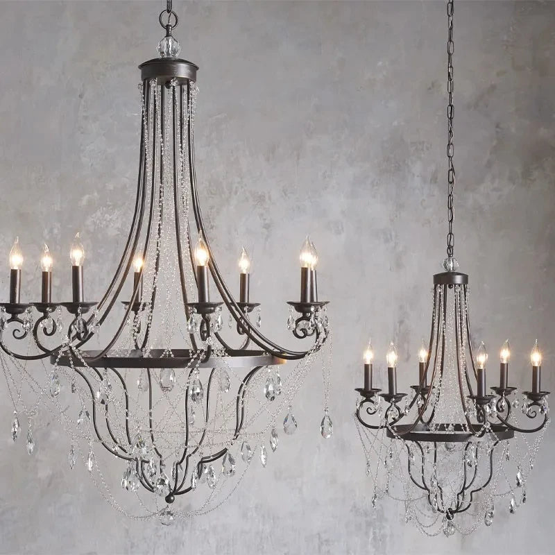 French iron crystal candle pendant for living room