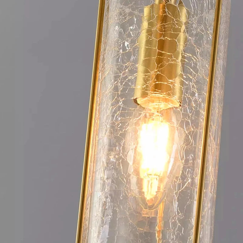 Lustre en verre craquelé et cuivre pour hall d'entrée