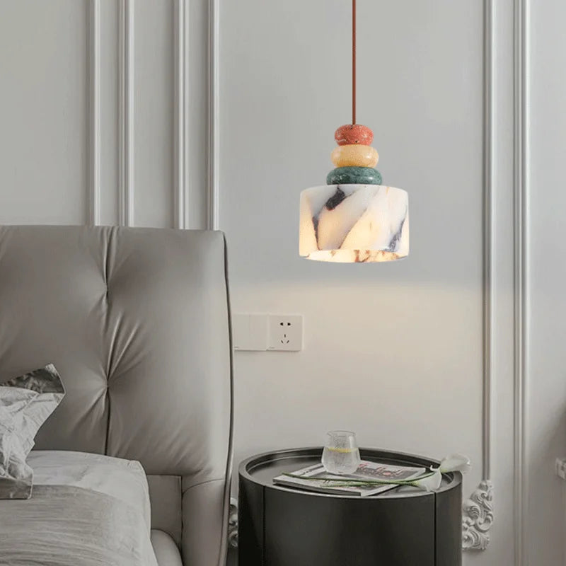 Suspension ronde en pierre naturelle blanche pour chambre à coucher