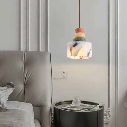 Suspension ronde en pierre naturelle blanche pour chambre à coucher