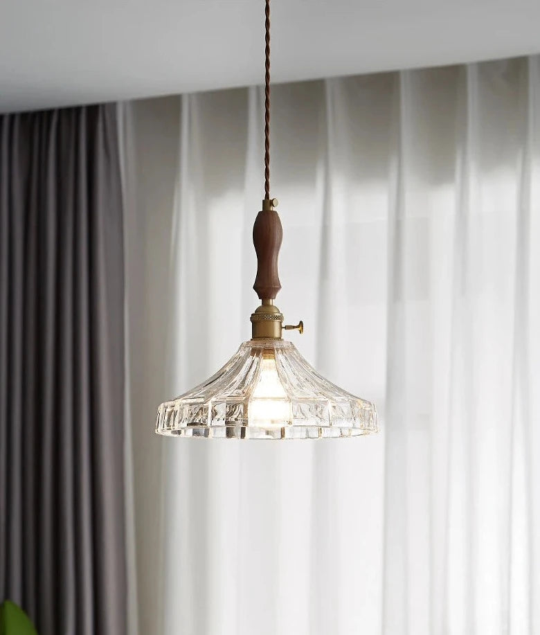 LUXELY vintage wood and glass pendant light