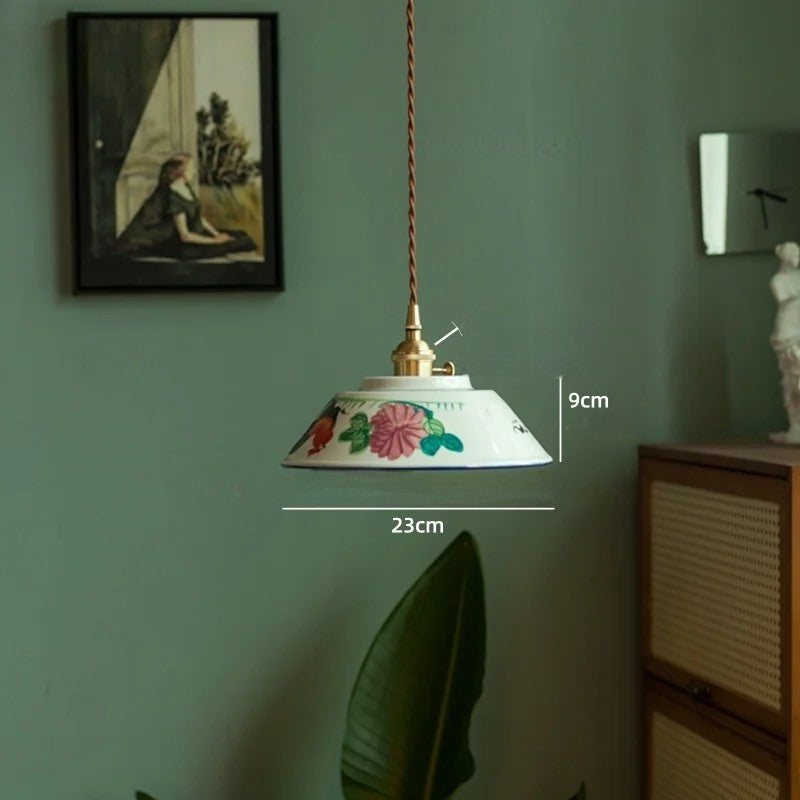 Vintage ceramic LED pendant lamp with brass fitting