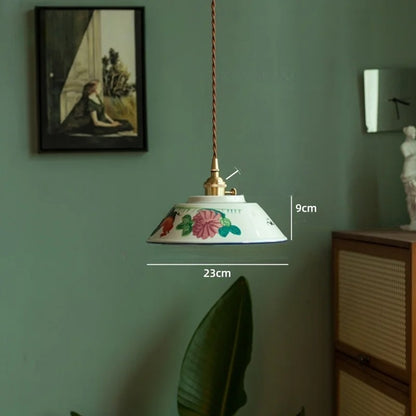 Vintage ceramic LED pendant lamp with brass fitting