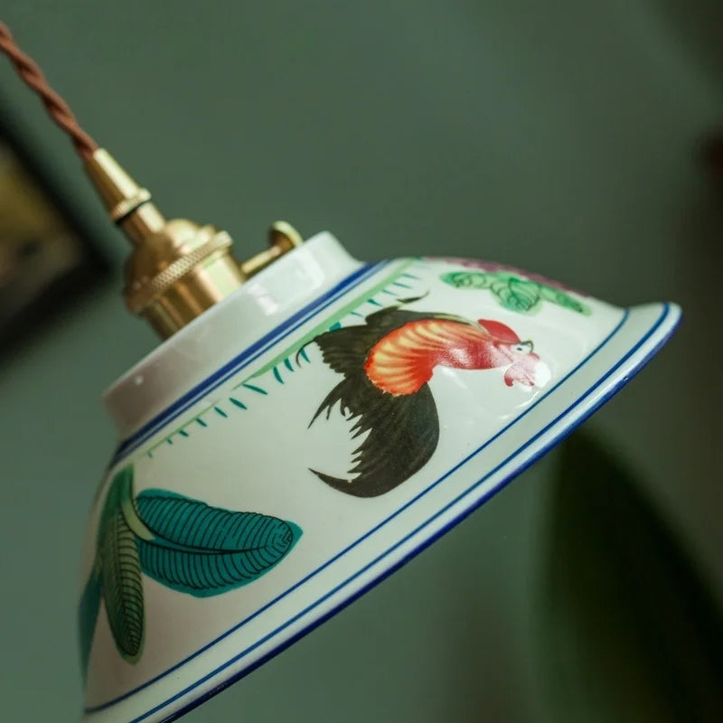 Vintage ceramic LED pendant lamp with brass fitting