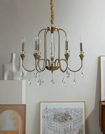 Retro brass crystal ceiling light