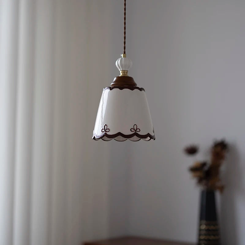 Ceramic LED pendant light with wood nordic design