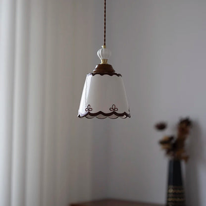 Ceramic LED pendant light with wood nordic design