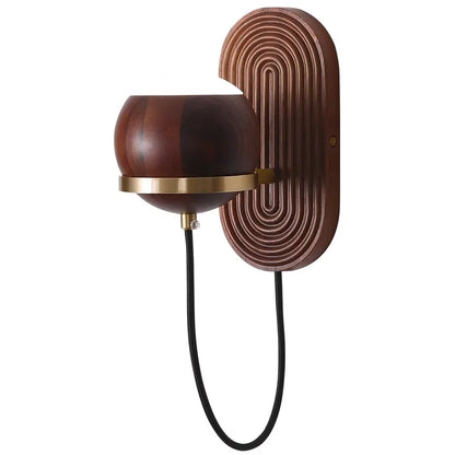 LUXELY walnut wood circular sphere wall sconce