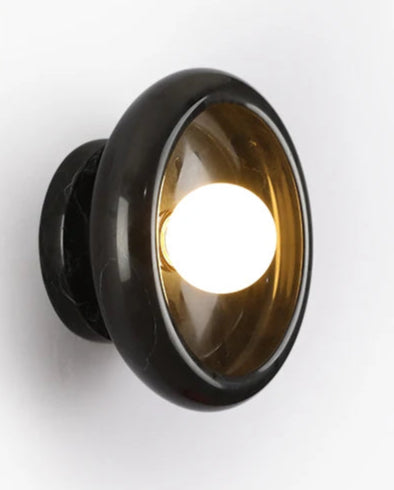 Black marble Jade Wall Lamp with LED G9 bulb, 26cm diameter, perfect for modern bedroom or living room wall lighting.