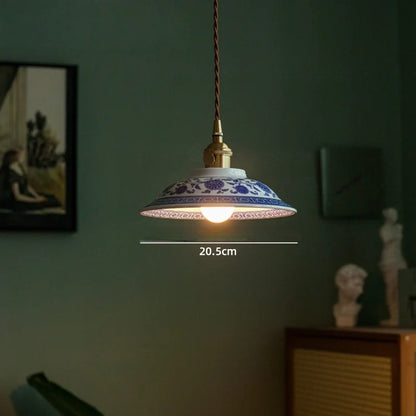 Vintage ceramic LED pendant lamp with brass fitting