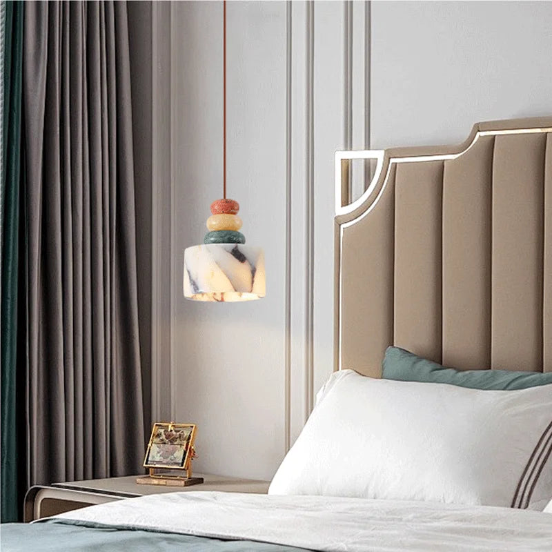 Suspension ronde en pierre naturelle blanche pour chambre à coucher