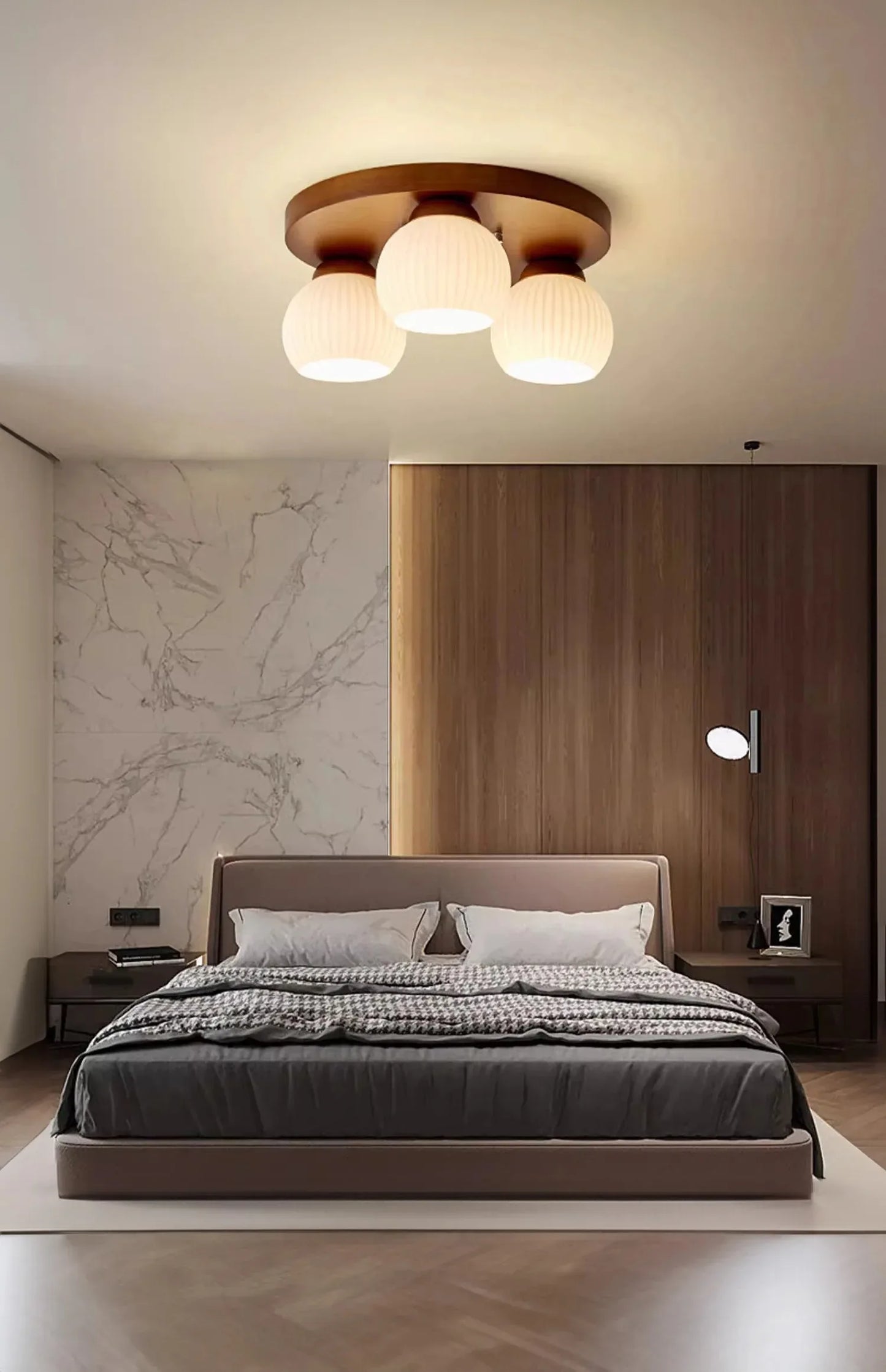 Walnut art glass ceiling light for bedroom and bar