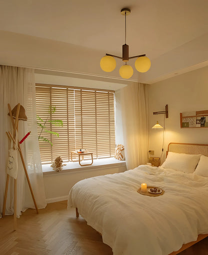 Walnut brass round glass chandelier for living room