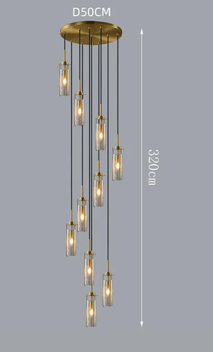 Lustre en verre craquelé et cuivre pour hall d'entrée