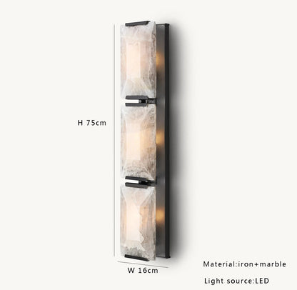 Copper Marble LED Sconce in black finish, 75cm tall with three marble panels, ideal for vertical ambient lighting.