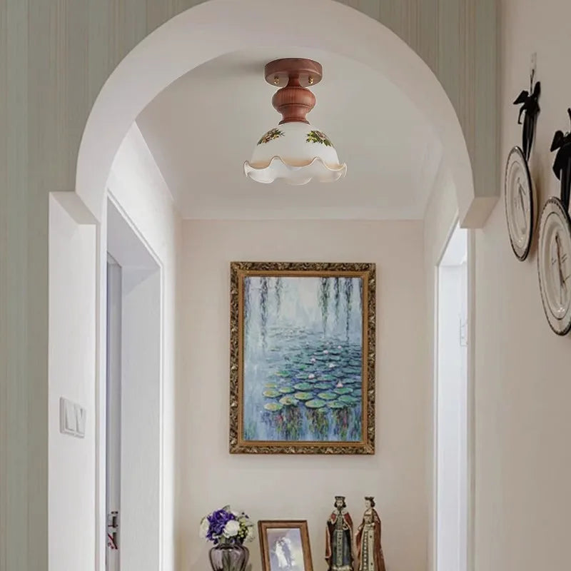 Camellia glass walnut ceiling light