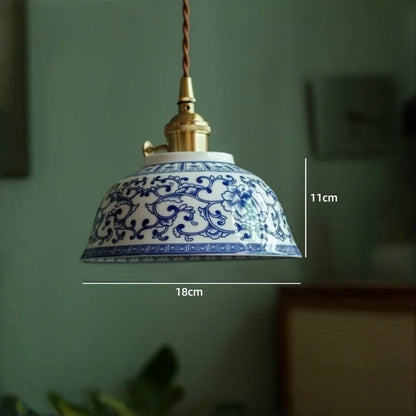 Vintage ceramic LED pendant lamp with brass fitting