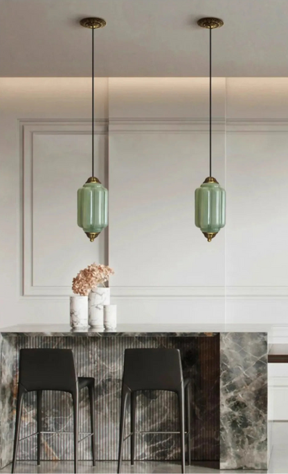 Vintage milk glass pendant with brass