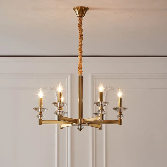Iron frame crystal candle chandelier for dining room