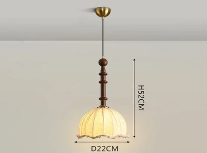 Modern Art Hanging Lamp with dome-shaped cloth shade and wood stem, a Nordic pendant light for cozy interiors.