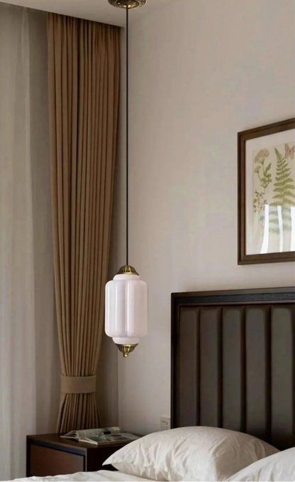 Vintage milk glass pendant with brass