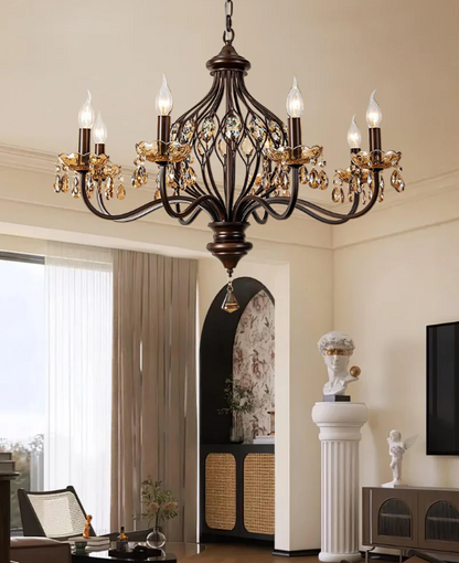 Walnut crystal chandelier in vintage french style