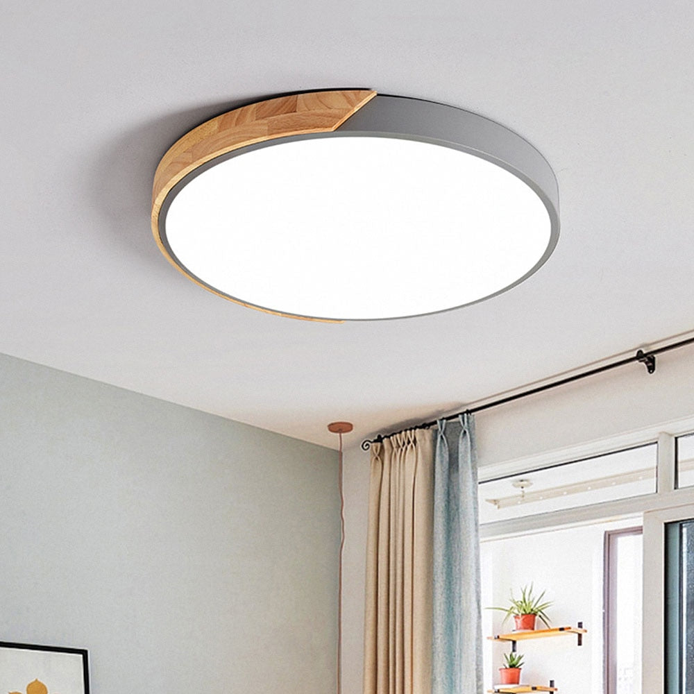 Macaron Wood Minimalist Round LED Ceiling Light