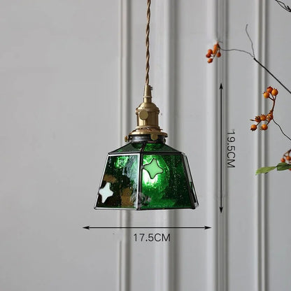 Suspension vintage française en bois, laiton et verre