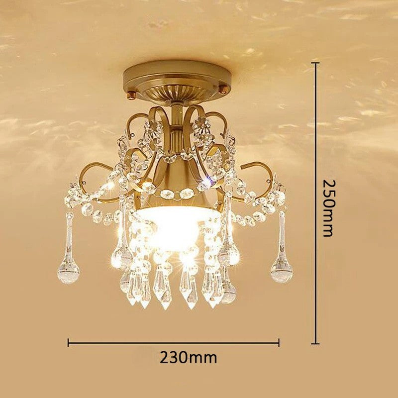 Gold crystal chandelier lighting with dimensions 230mm x 250mm, ideal for vintage ceiling decor in hotels and villas.