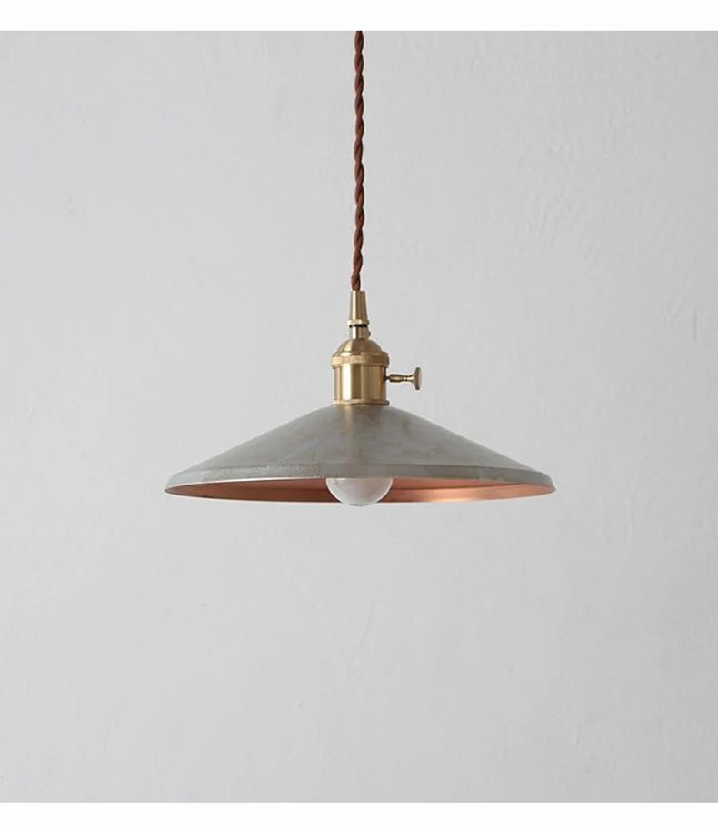 Minimalist white Industrial Pendant Light with brass fixture, perfect for vintage-inspired home or café décor.