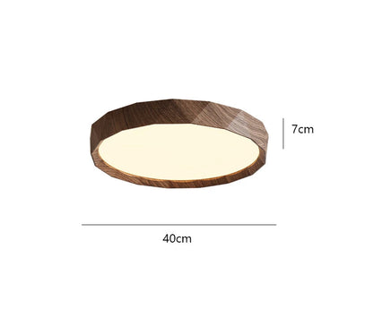 Walnut colored circular ceiling light for bedroom