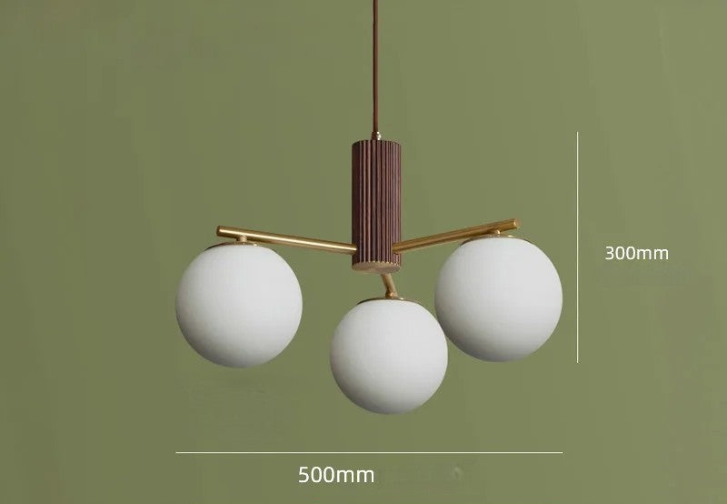 Walnut brass round glass chandelier for living room